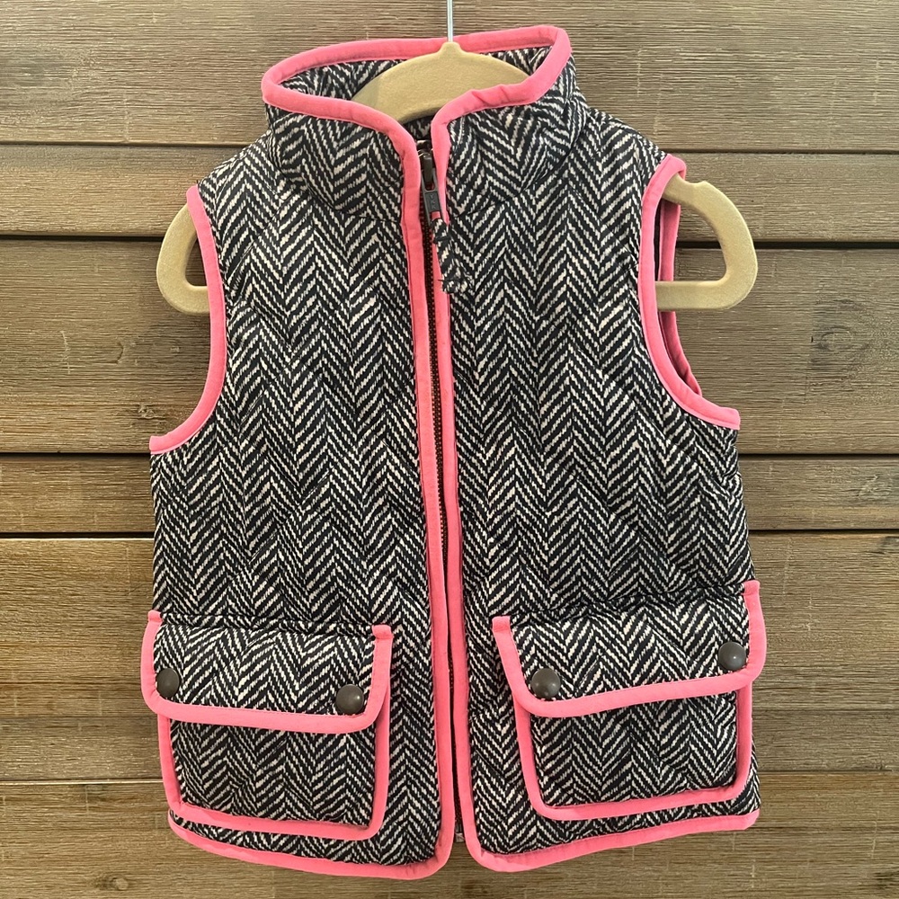 Crewcuts Black and White Herringbone Vest with Pink Trim